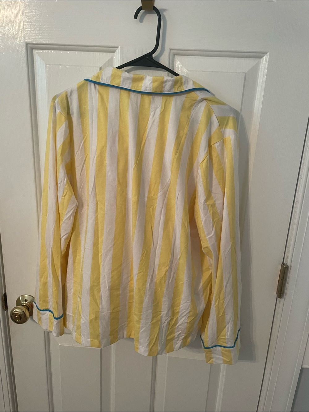 DKNY Yellow and White Striped Kids Pajama Set with Blue Trim - Picture 9 of 11